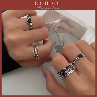 Nhẫn nữ DOUDOU Set nhẫn hot trend phá cách cá tính phong cách Âu Mỹ chất liệu mạ bạc S925 thời trang JZ007