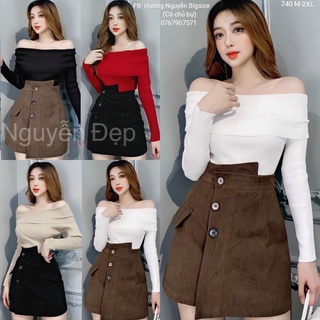 50-90kg bigsize set áo bẹt vai quần váy đắp tà