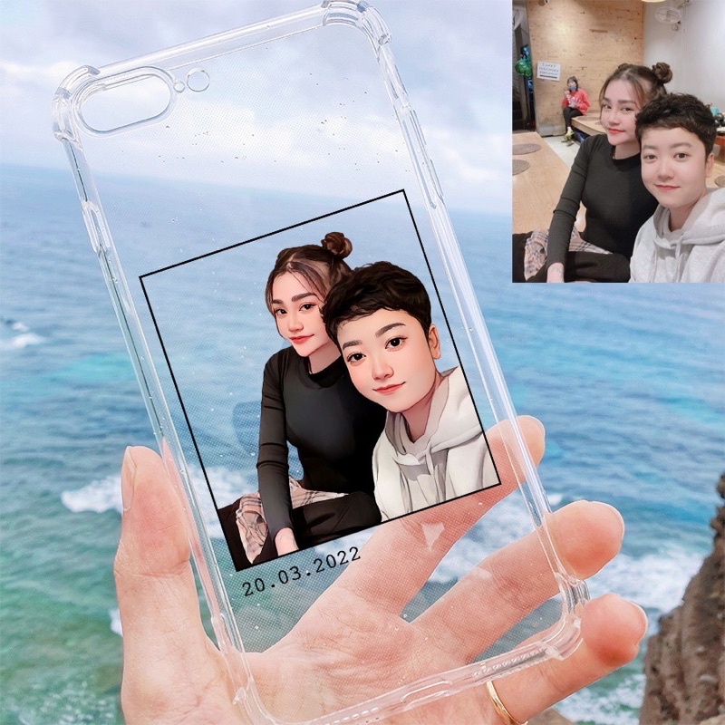 Ốp điện thoại vẽ line chân dung theo yêu cầu chèn tên, chữ kí dễ thương