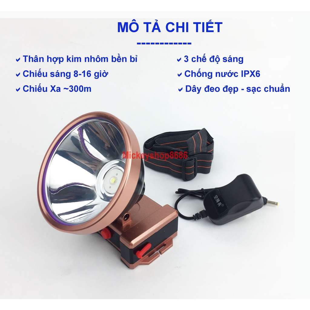 Đèn pin đội đầu siêu sáng KONGJIANGBING 003 LED chiếu xa chống nước ánh sáng Vàng và Trắng đèn đeo đầu soi ếch