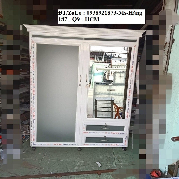 Tủ nhôm kính quần áo màu trắng sữa - Mã: TuQAN1218TS - HĐ - KT:120 X 55 X180CM -