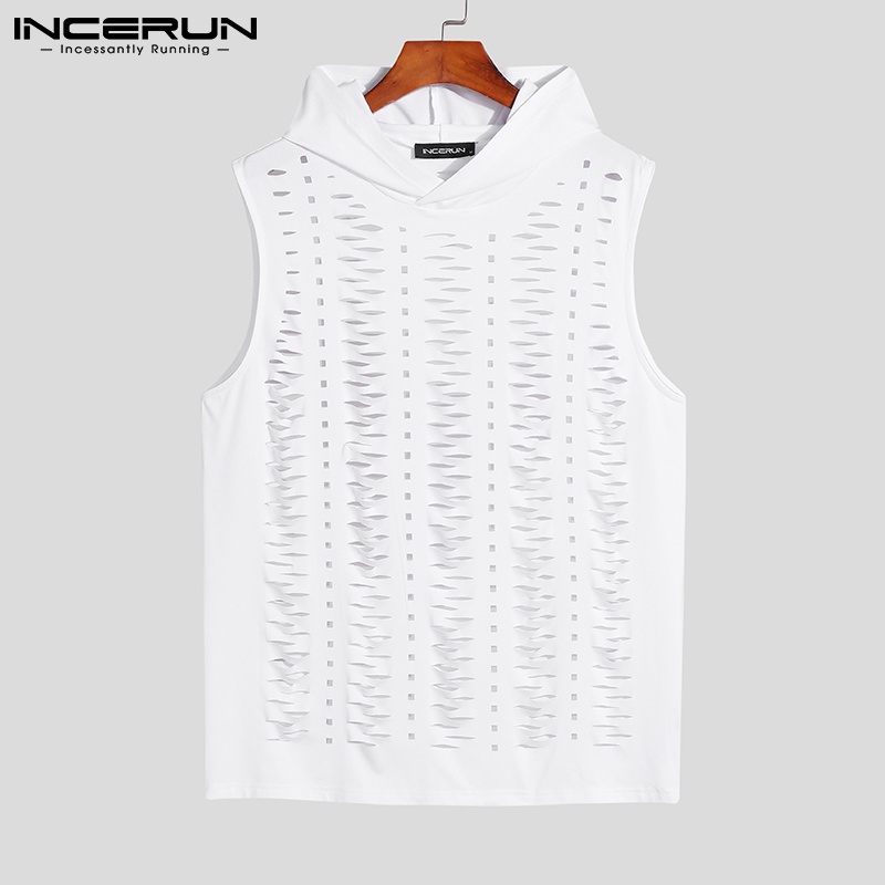 INCERUN Áo Thun Ba Lỗ Có Mũ Trùm Thời Trang Mùa Hè Thoải Mái Cho Nam