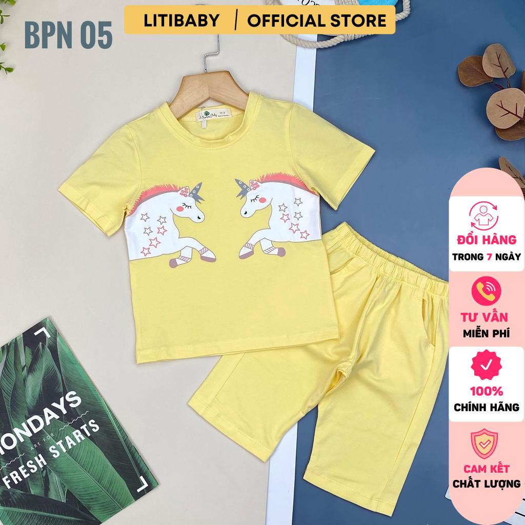 Bộ quần áo bé gái LITIBABY, chất cotton mềm mát, in hình PONY, quần lửng size 8/12T