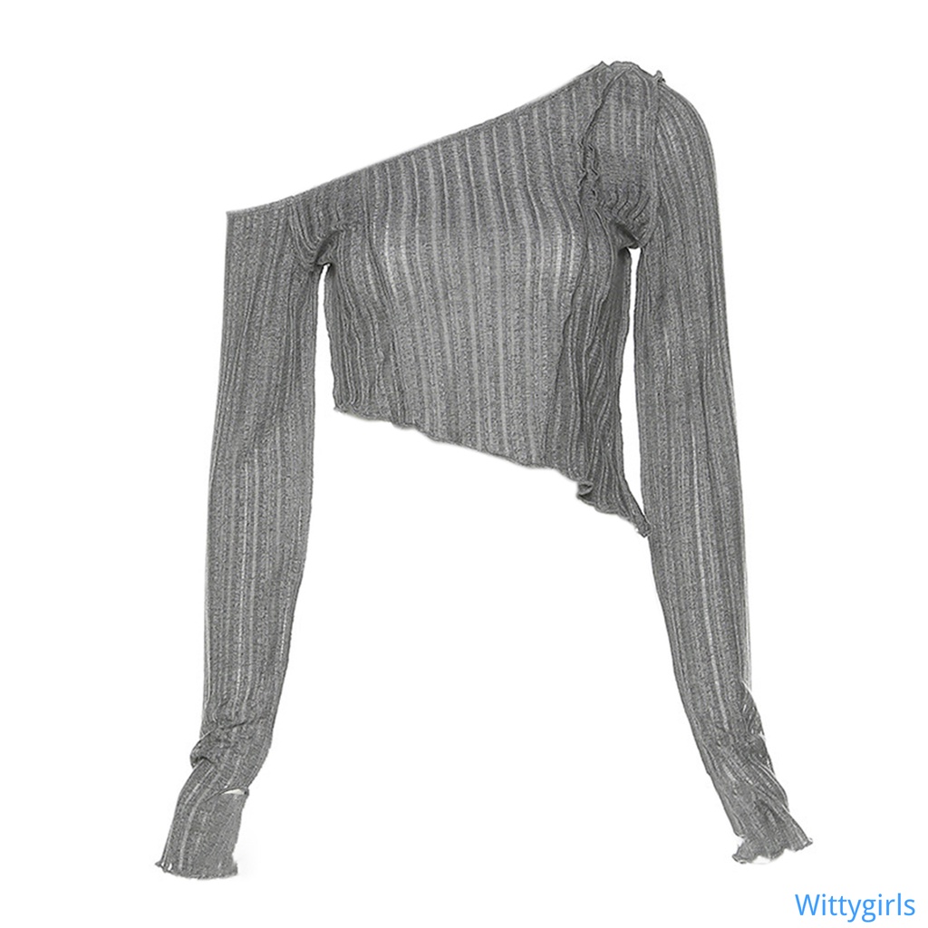 Wittygirls_shop | Áo Croptop Tay Dài Màu Trơn Thiết Kế Độc Đáo Quyến Rũ