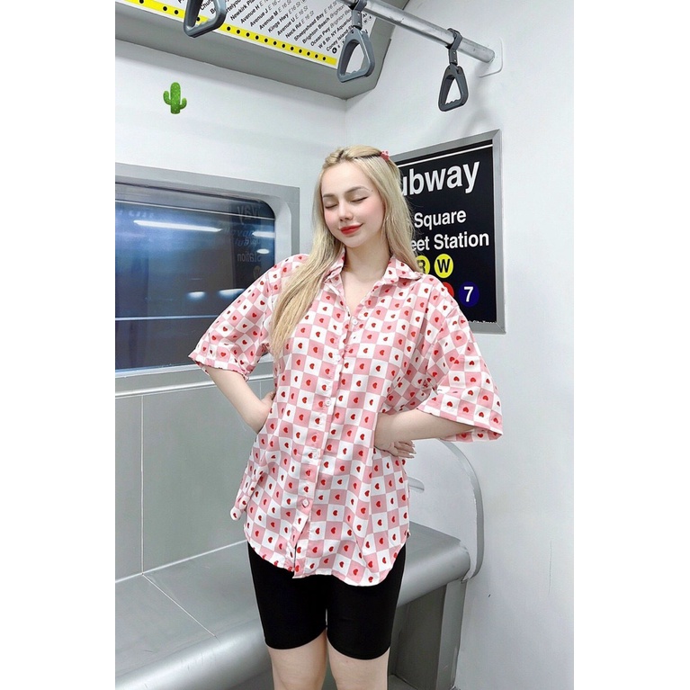 Áo sơ mi nữ tay ngắn ô vuông tim hot hit p