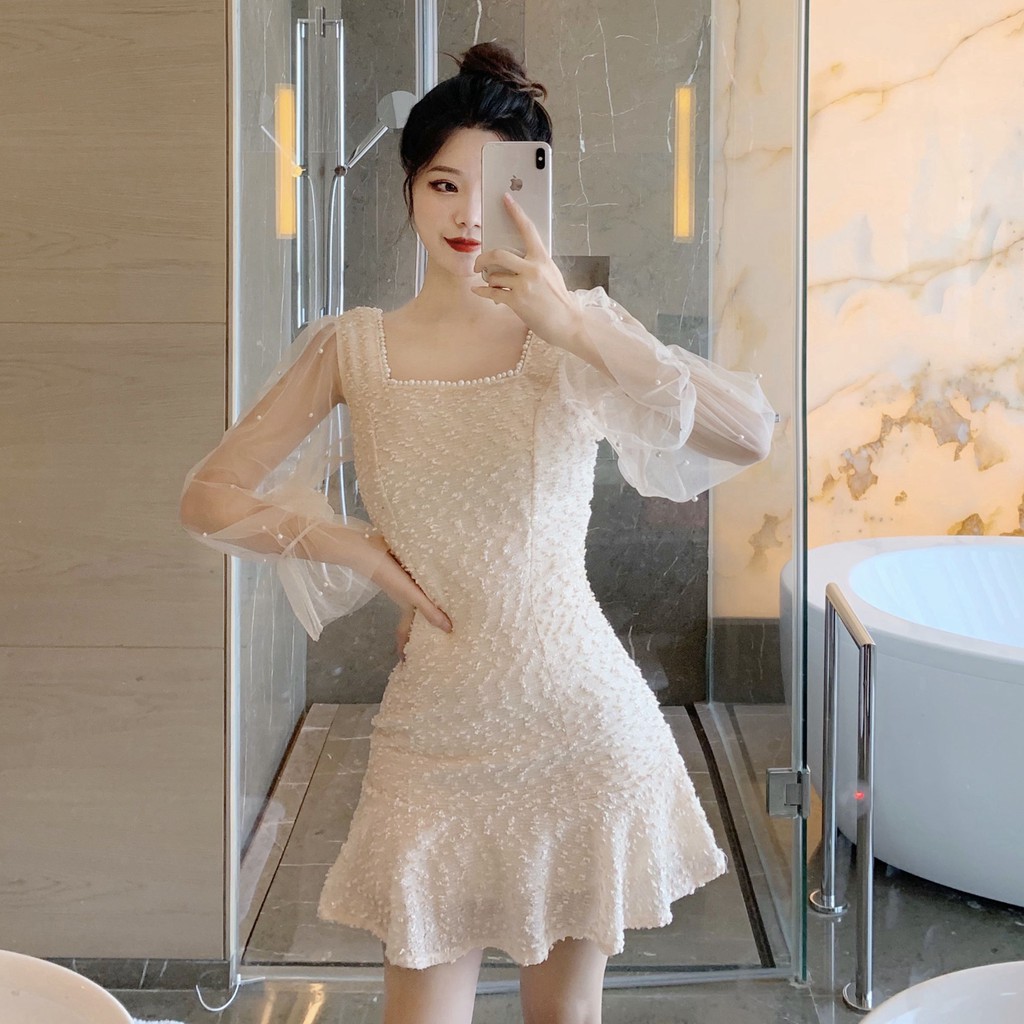 Đầm chữ a mini tay lưới Emilyshop