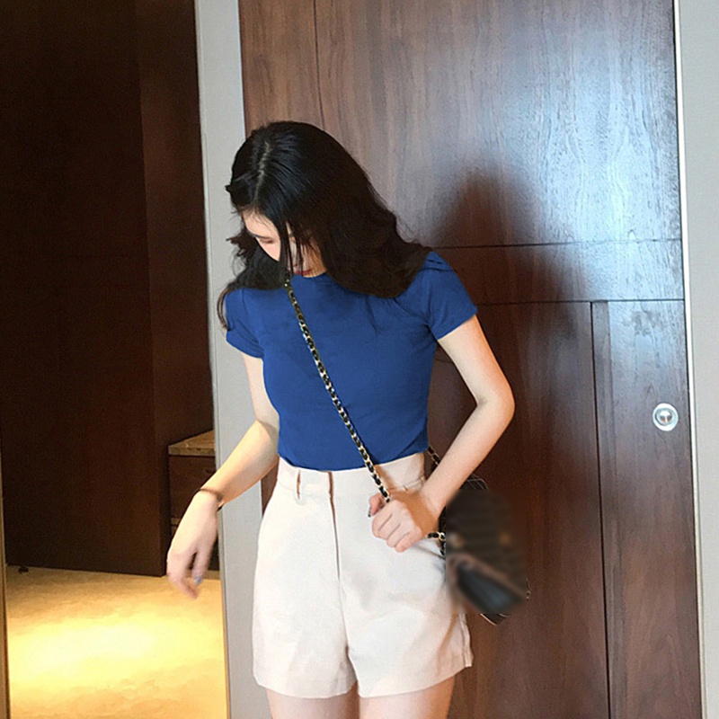 Áo Thun Tay Ngắn Cổ Tròn Màu Sắc Đơn Giản Thời Trang Mùa Hè Cho Nữ