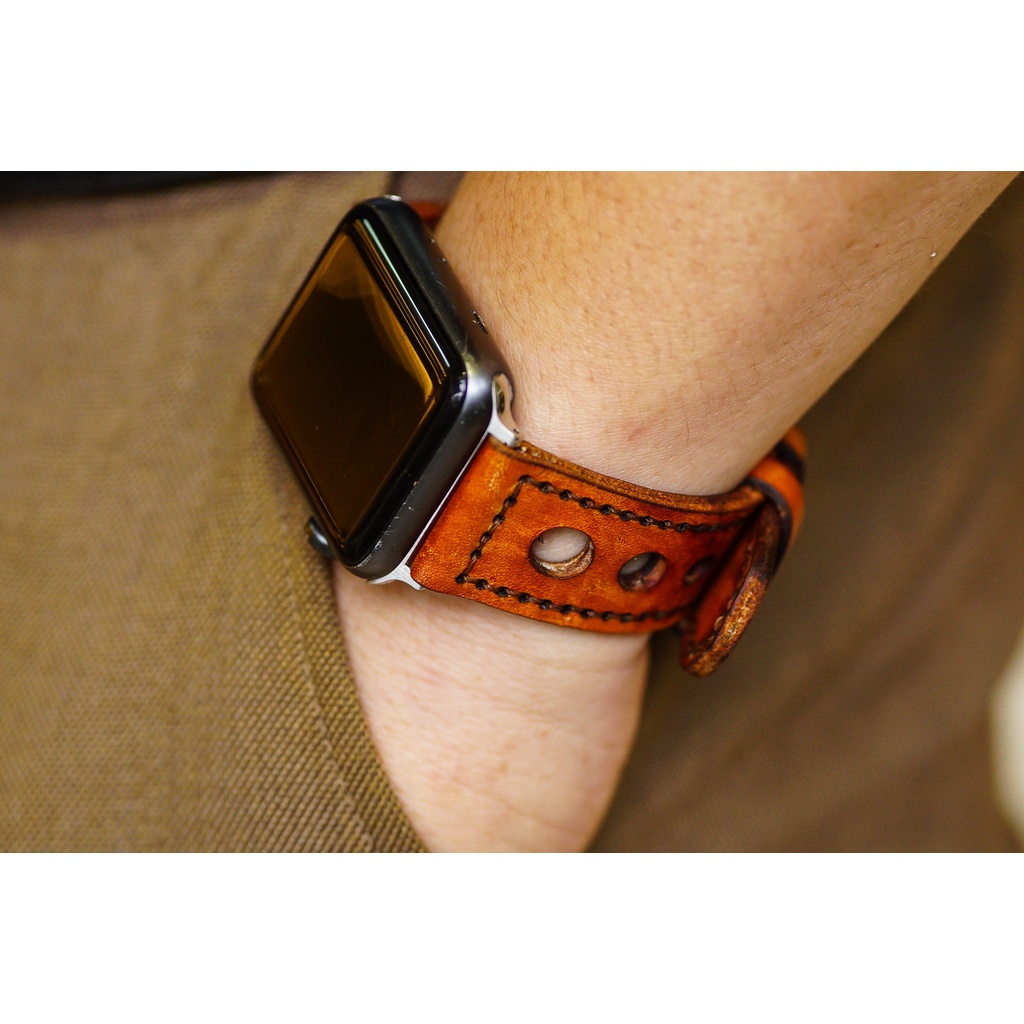 Dây đồng hồ Apple Watch , Iwatch , Iphone Watch Da Bò Italia Vegtan Màu Nâu Sáng RAM Leather D33  Bền Đẹp