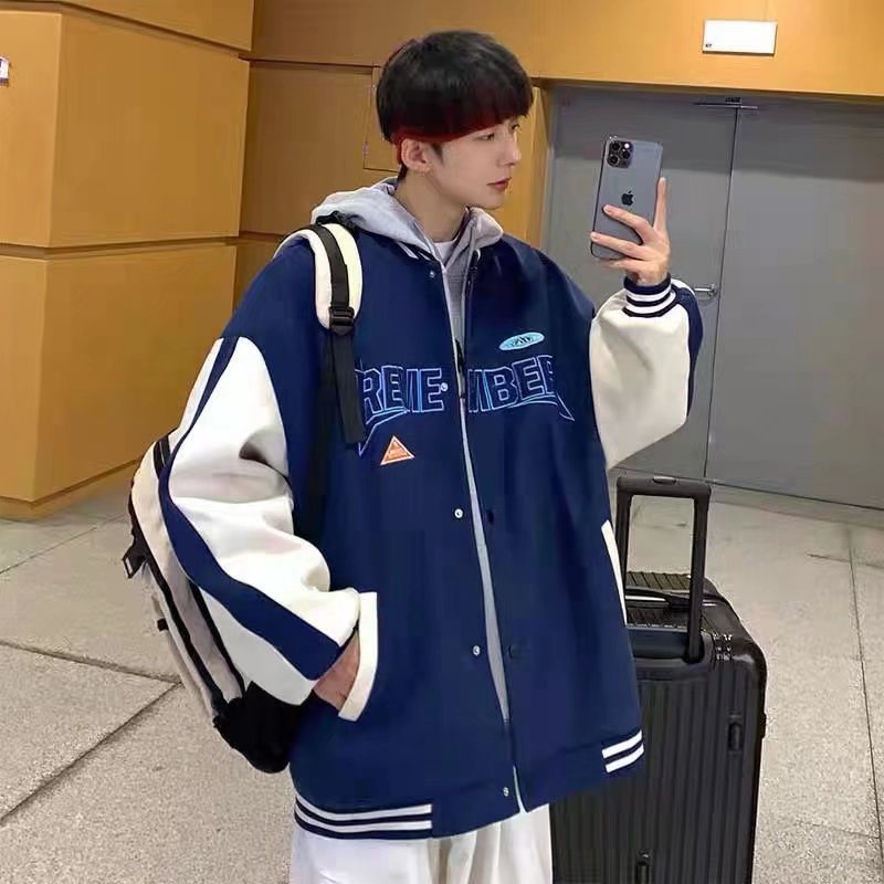 Áo khoác bóng chày tay dài dáng rộng size S-3XL in họa tiết chữ cái phong cách Nhật Bản thời trang thu đông unisex