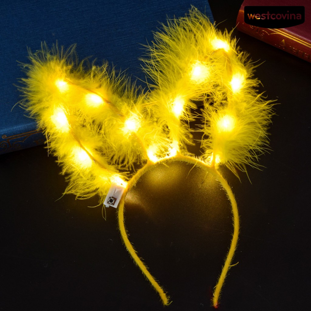 Băng Đô Cài Tóc Hình Tai Thỏ Có Đèn Led