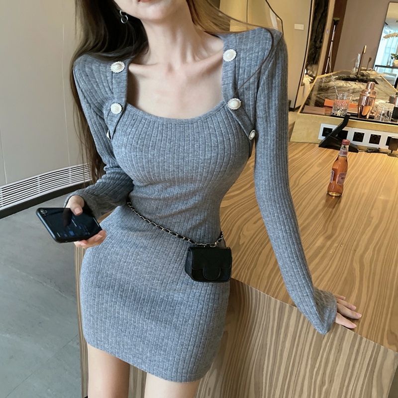 Đầm Dệt Kim Cổ Vuông Quyến Rũ Thời Trang Hàn Quốc Cho Nữ