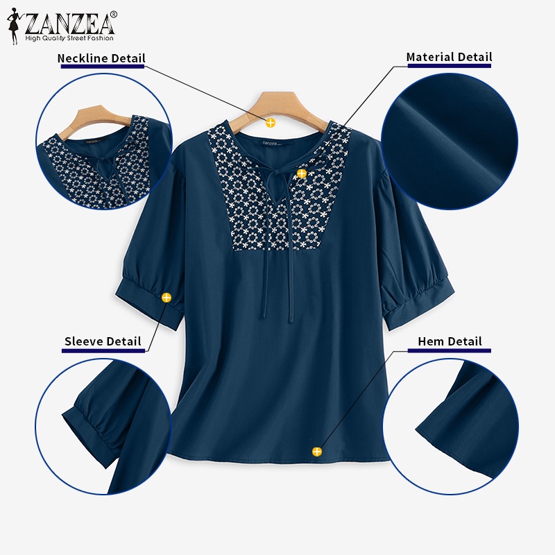 Zanzea Áo Kiểu Nữ Tay Ngắn Cổ Tròn Dáng Rộng Cột Dây Thời Trang