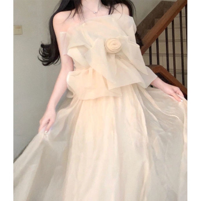 Bộ Áo Ống Ngắn + Chân Váy Lưới Thời Trang Pháp Mùa Hè Hàng Mới 2022 Dành Cho Bạn Nữ