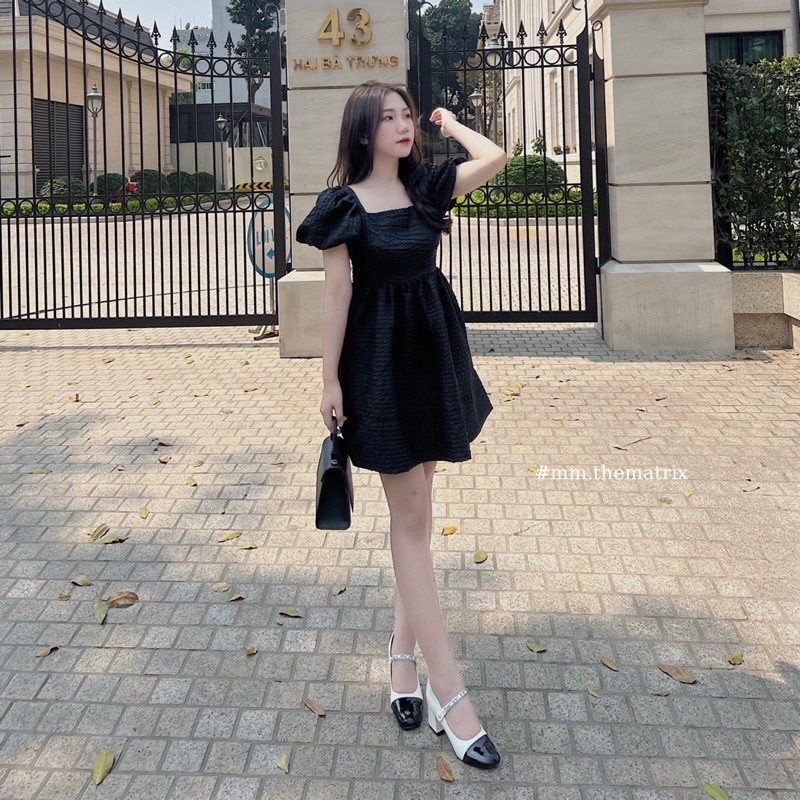 Áo váy xốp tay bồng lưng nơ - Jennie dress kèm ảnh thật