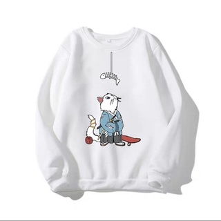 Áo sweater unisex nỉ in thần mèo nhiều màu size 35-70kg