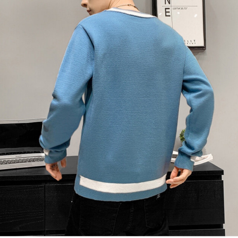 áo len Cổ Tròn Tay Dài Dáng Rộng Phong Cách Hàn Quốc Thời Trang Thu Đông Cho Nam Giới Áo Sweater đi học