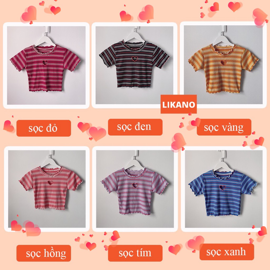 Áo croptop khoét tim sọc nhiều màu LIKANO CRT56