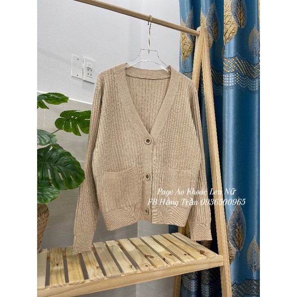 Áo khoác len cardigan cổ tim có túi phối gân from rộng rãi