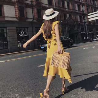 Đầm váy freesize vàng cánh tiên thắt eo