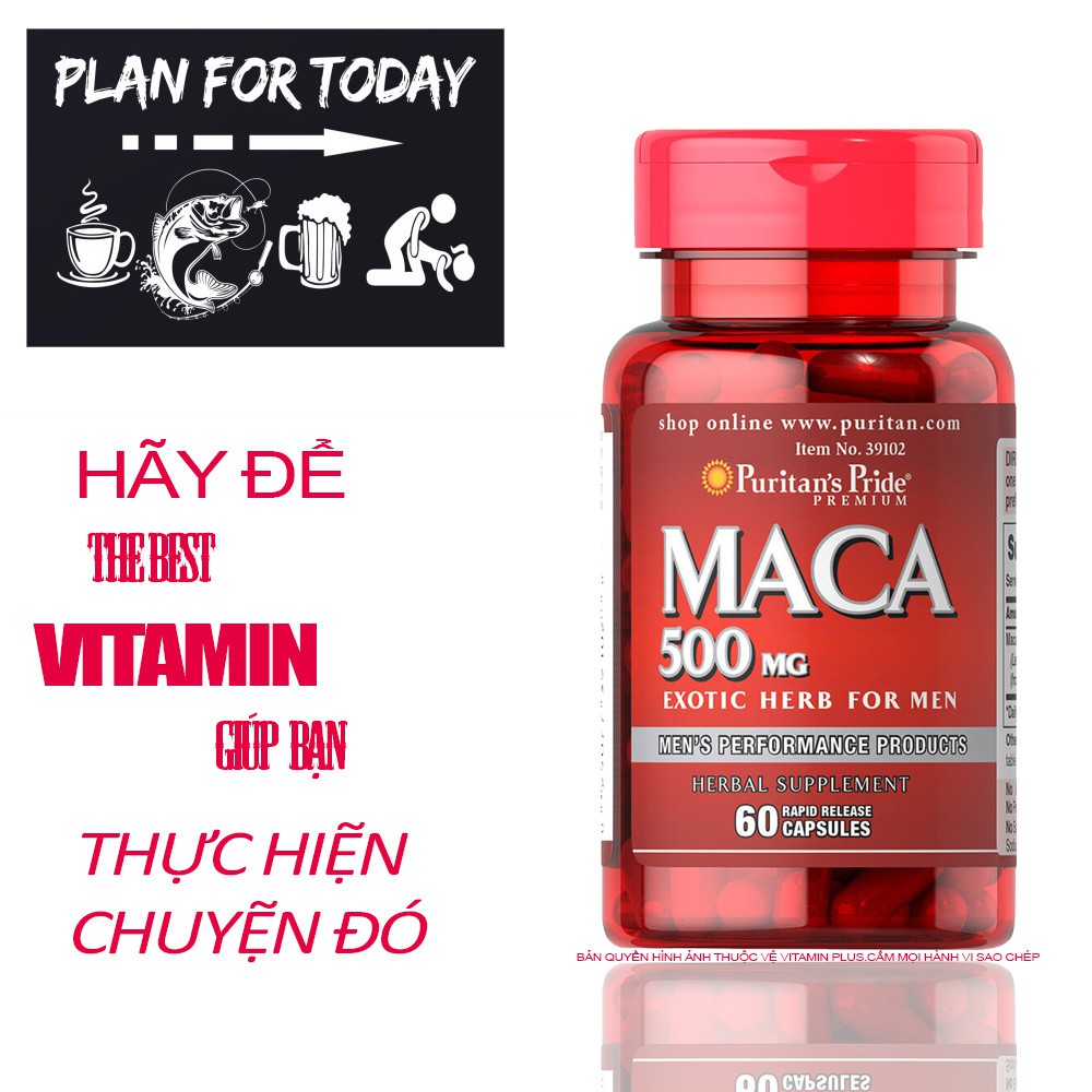 Viên uống tăng cường sinh lực nam Puritan's Pride Maca 500mg ,1000mg 60 viên của Mỹ