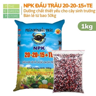 Phân bón NPK Đầu Trâu 20-20-15 + TE (500G - 1KG chiết lẻ từ bao 50kg) dạng hạt 3 màu, dùng cho cây cảnh, mai vàng