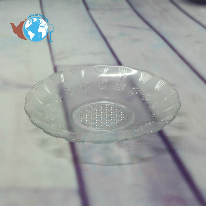 BỘ 6 LY 6 DĨA SK HOA VĂN DELI, BỘ 6 TÁCH TRÀ THỦY TINH CÓ ĐĨA 180ML SK SANG CHẢNH