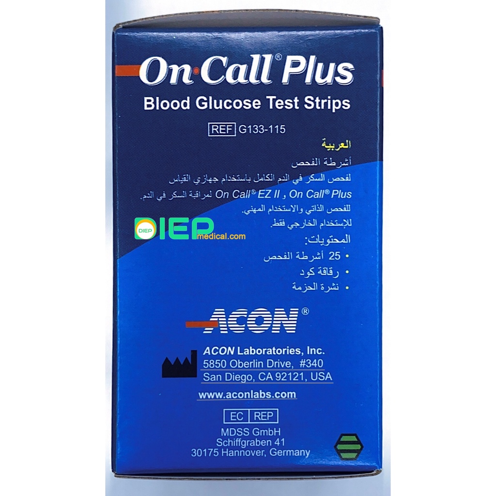 ✅ ON CALL PLUS 25 QUE (VỈ XÉ) HOẶC HỘP 50 QUE – Que thử đường huyết chính hãng ACON máy On Call Plus, On Call EZII