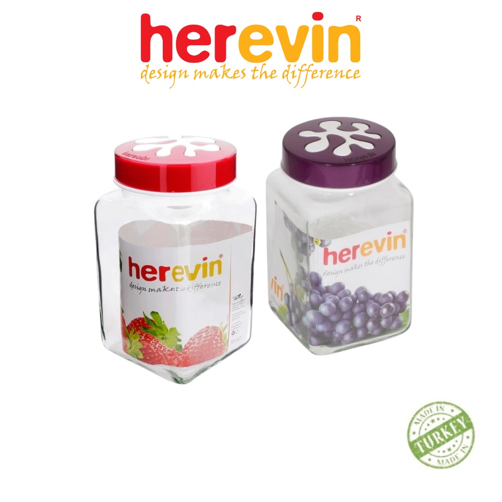 Bộ 2 Hũ Thuỷ Tinh Herevin Vuông Nắp Decor 2L - HEHU137016-802