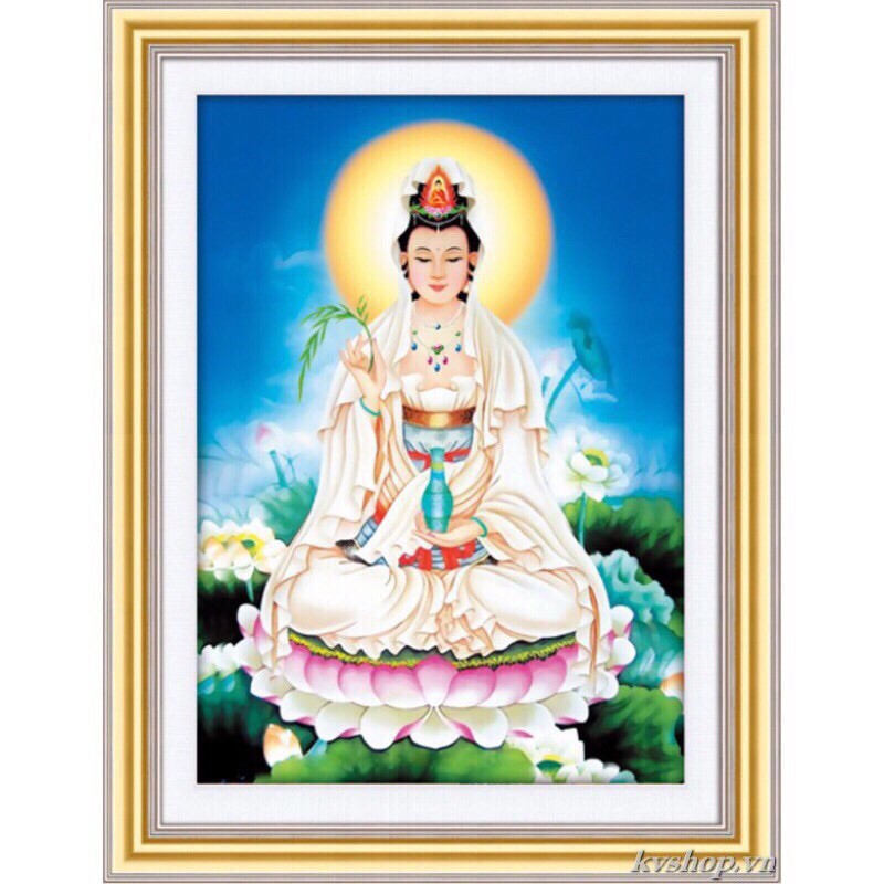 Tranh đính đá Phật Quan Âm toạ sen df2666,df2491 kt 56x75cm