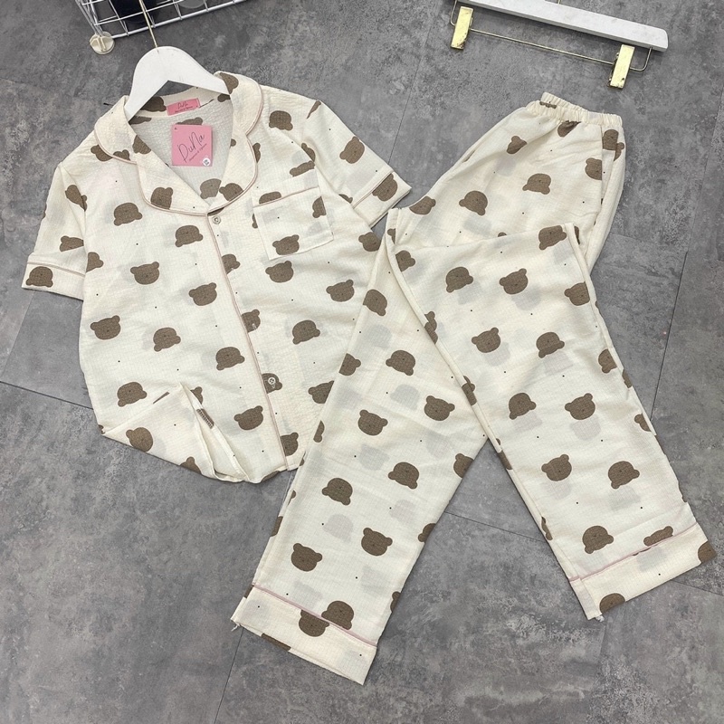 Bộ pijamas quần dài áo cộc chất đũi mềm Hàn hoạ tiết nhiều hình siêu mát, Đồ ngủ xinh mặc nhà chất mát