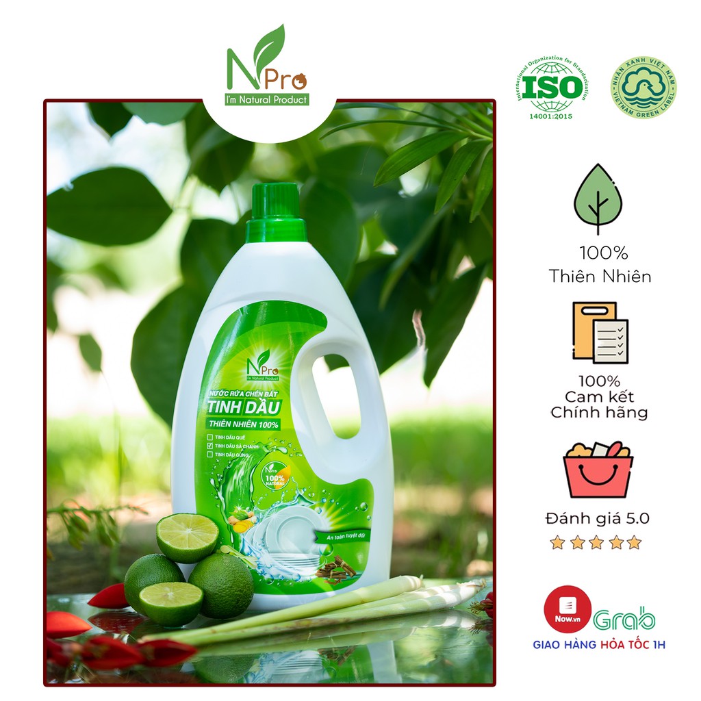 NƯỚC RỬA CHÉN TINH DẦU SẢ CHANH NPRO 1L - 100% THIÊN NHIÊN KHÔNG HẠI DA TAY