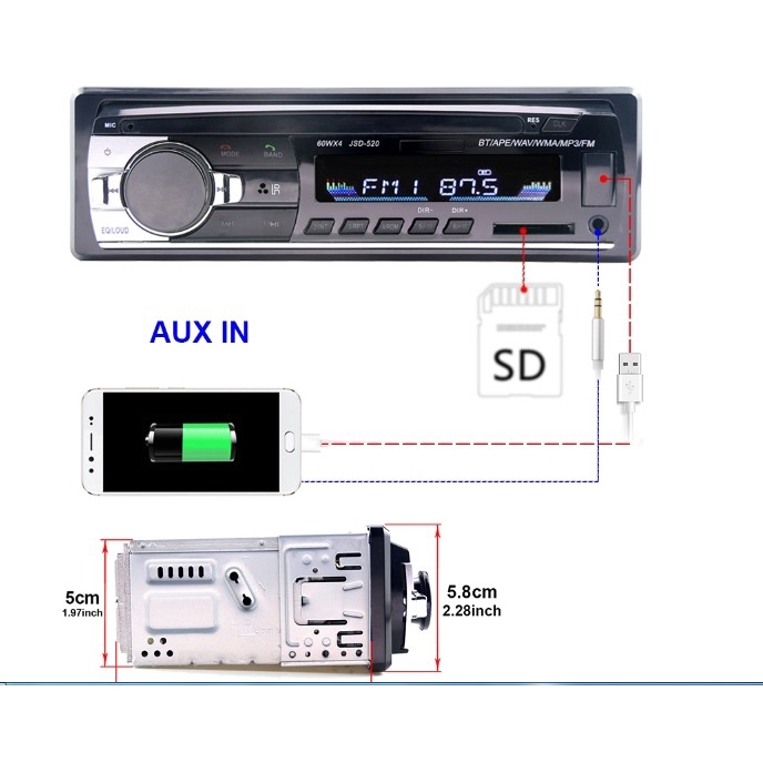 Đầu nghe nhạc MP3 kiêm Đài FM hỗ trợ Bluetooth cho ô tô 24V