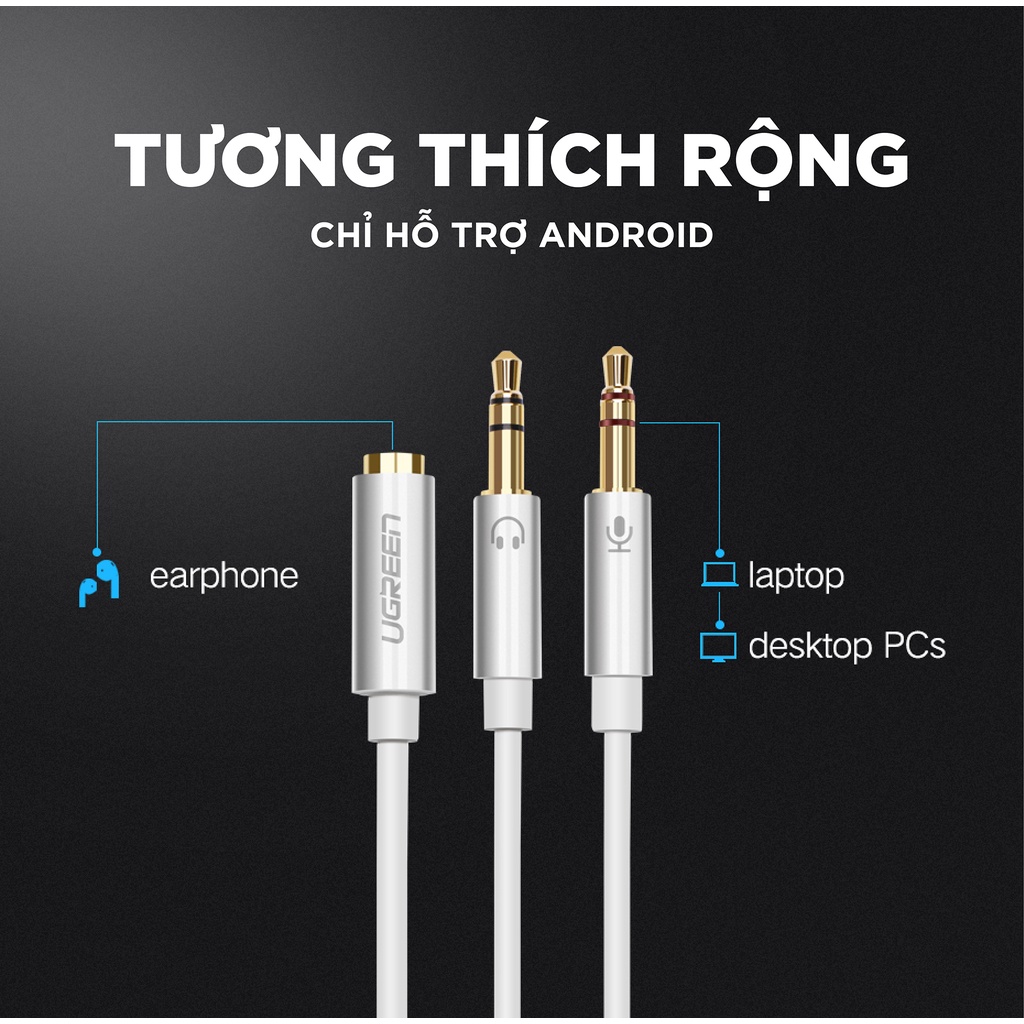 Dây âm thanh chuyển đầu tai nghe 3.5mm cái sang 2 Micro và tai nghe dài 20CM UGREEN AV140