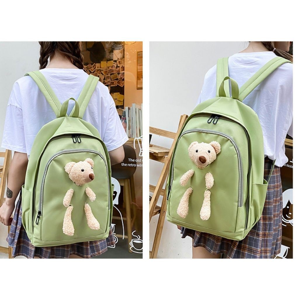 (Bộ 4 món) Balo Ulzzang nữ Balo thời trang nữ KR 377- Vải dù chống nước, Size 40 vừa laptop, 4 màu lựa chọn- KARA 377