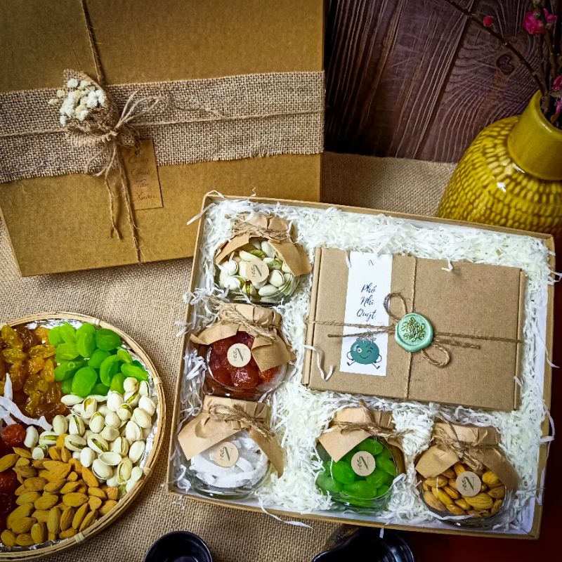 set quà Tết An Khang - trà Phổ Nhĩ quýt + 5 mứt