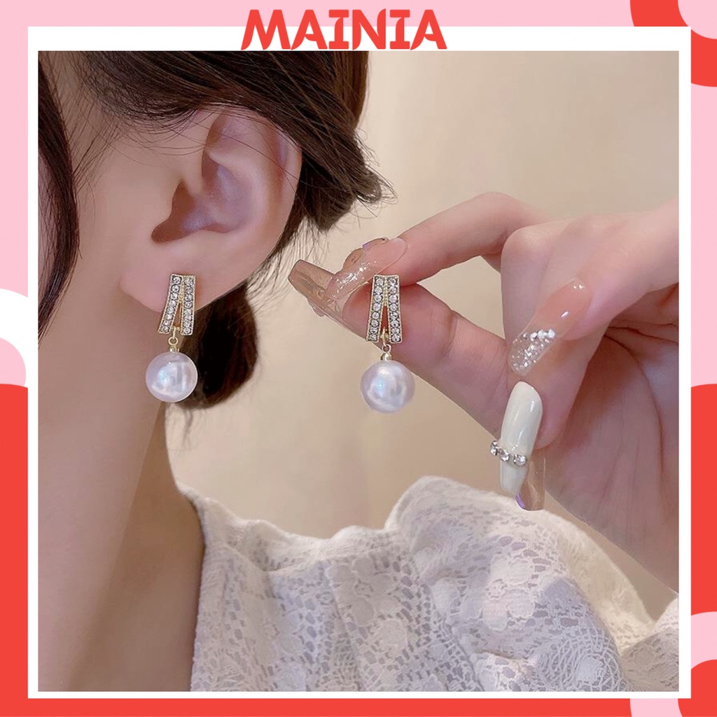 Bông Tai Bạc S925 Ngọc Trai Nhân Tạo Đính Đá Sang Trọng Đơn Giản Thanh Lịch Thời Trang Hàn Quốc Dự Tiệc Mainia Shop