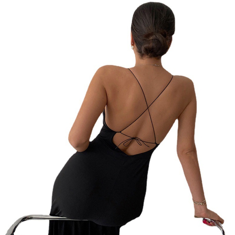 Đầm Midi Hai Dây Cổ Chữ U Khoét Sâu Hở Lưng Màu Sắc Thời Trang Quyến Rũ Cho Nữ