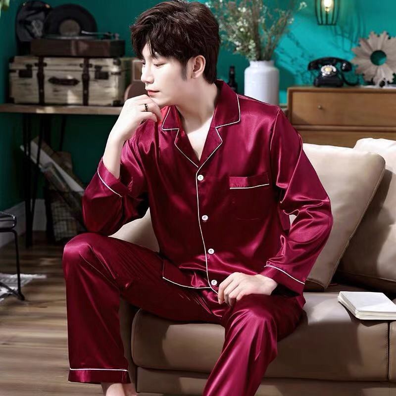 Bộ Pijama Áo Dài Tay Cổ Bẻ + Quần Dài Cho Nam | BigBuy360 - bigbuy360.vn