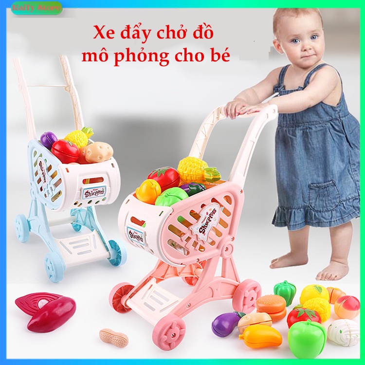 Xe đẩy trẻ em cắt trái cây và rau quả bộ đồ chơi nhà bếp xe đẩy đồ chơi cho bé từ 2 đến 5 tuổi