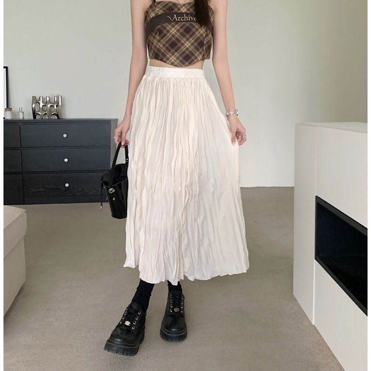 Chân váy SUXI dáng chữ A lưng cao màu trơn phong cách Hàn Quốc thời trang cho nữ