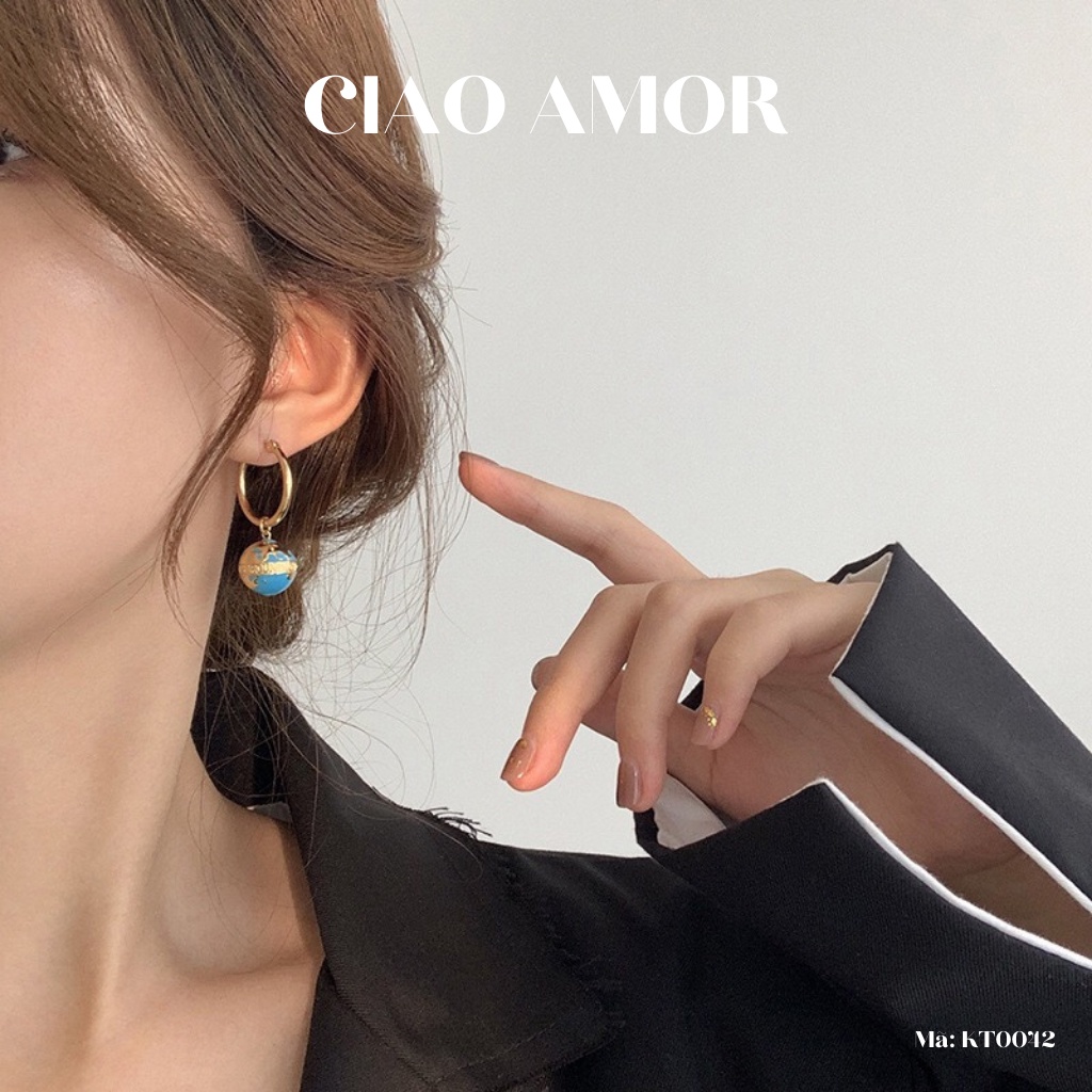 Khuyên tai nữ, bông tai qủa địa cầu Trang sức Ciao Amor - Mã KT0042