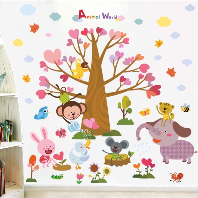 Decal dán tường vườn thú vui vẻ mẫu mới