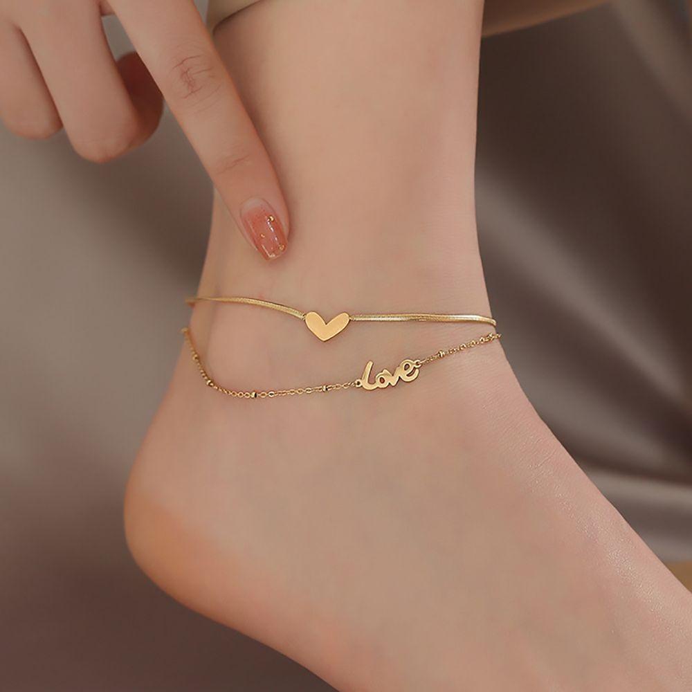 Lắc Chân VANES1 Bằng Thép Titan Mặt Hình Trái Tim Có Thể Điều Chỉnh
