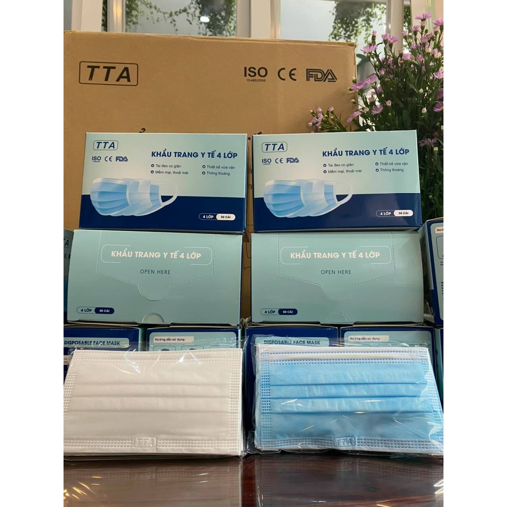 Khẩu Trang Y Tế TTA 4 Lớp Kháng Khuẩn Tai Đeo Mềm Mịn Chống Trượt - Hộp 50 Cái | BigBuy360 - bigbuy360.vn