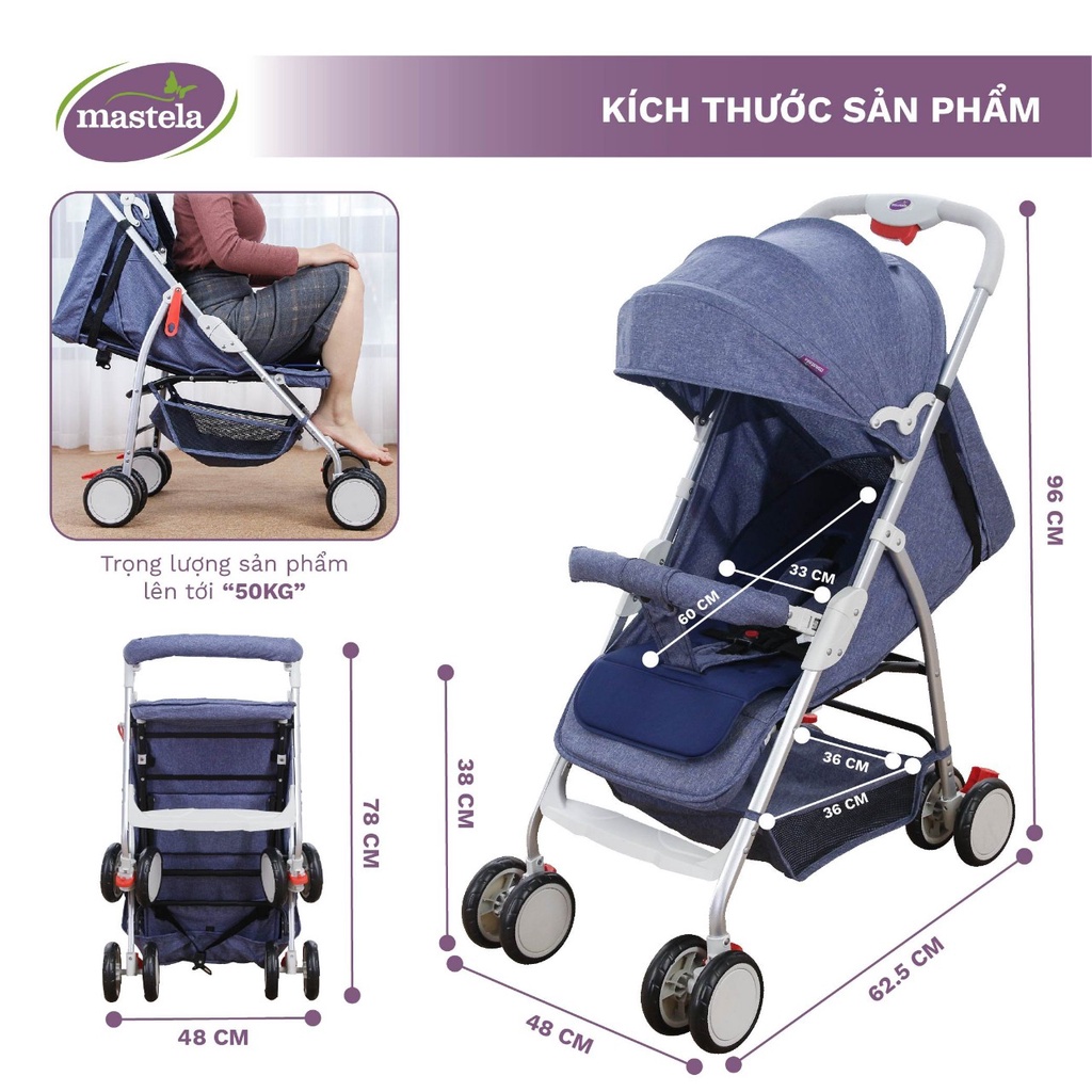 Xe đẩy cho bé du lịch Mastela A2 - Khung Aluminum cao cấp siêu nhẹ, dễ dàng gấp gọn