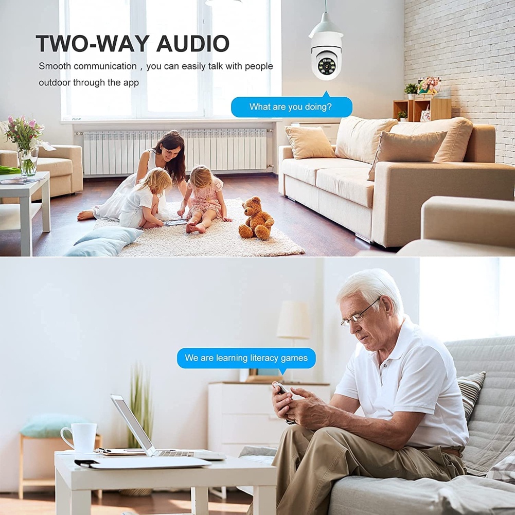 Bóng Đèn 2MP 1080P E27 Camera IP WiFi Không Dây Ngoài Trời Chống Nước PTZ Camera Quan Sát Giám Sát Ứng Dụng Điều Khiển ^ MK ^