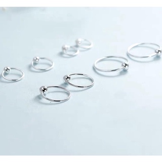 Khuyên tai bạc Linh silver, bông tai tròn mix 1 bi cố định basic