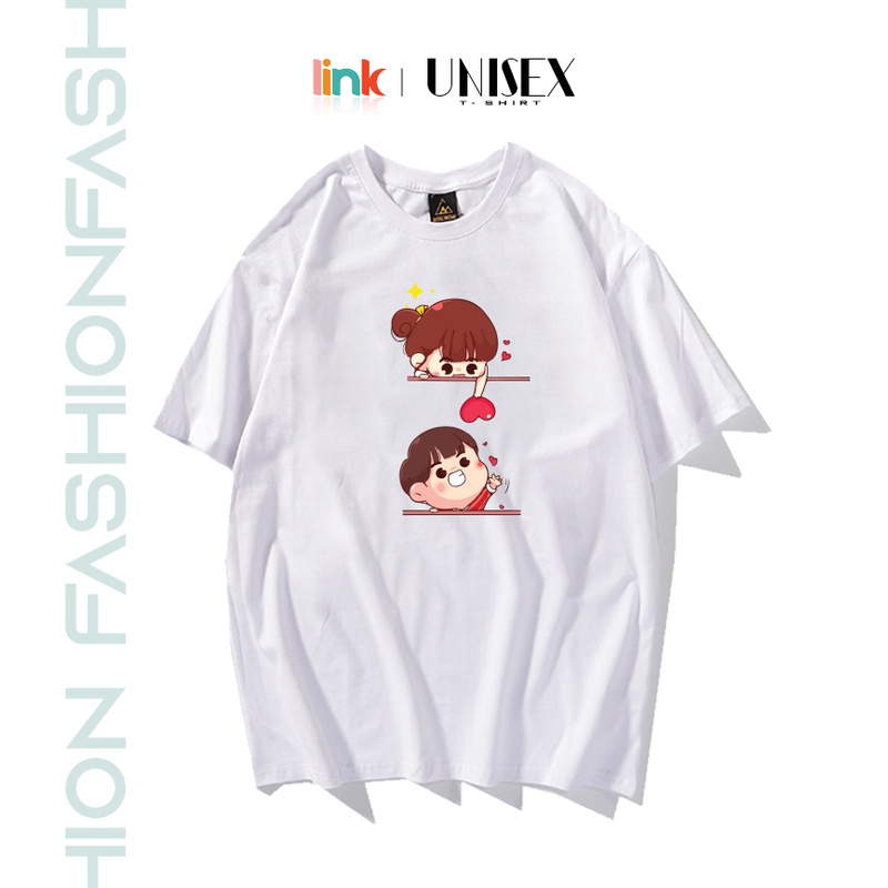 Áo đôi CUTE TRÁI TIM form dáng rộng unisex (Đen, Trắng)