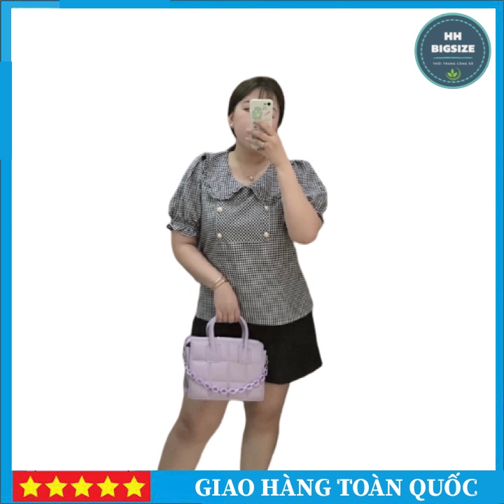 Áo Kiểu Nữ Công Sở Caro Phom Rộng Phối Nút Ngọc