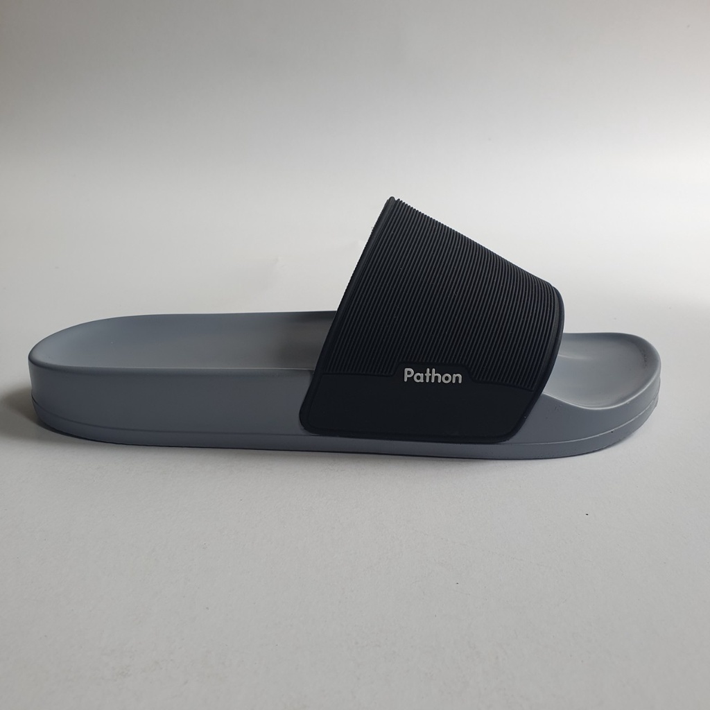 Dép nam nữ quai ngang slipper Pathon PVC và đế PU xám quai đen Mẫu SD62